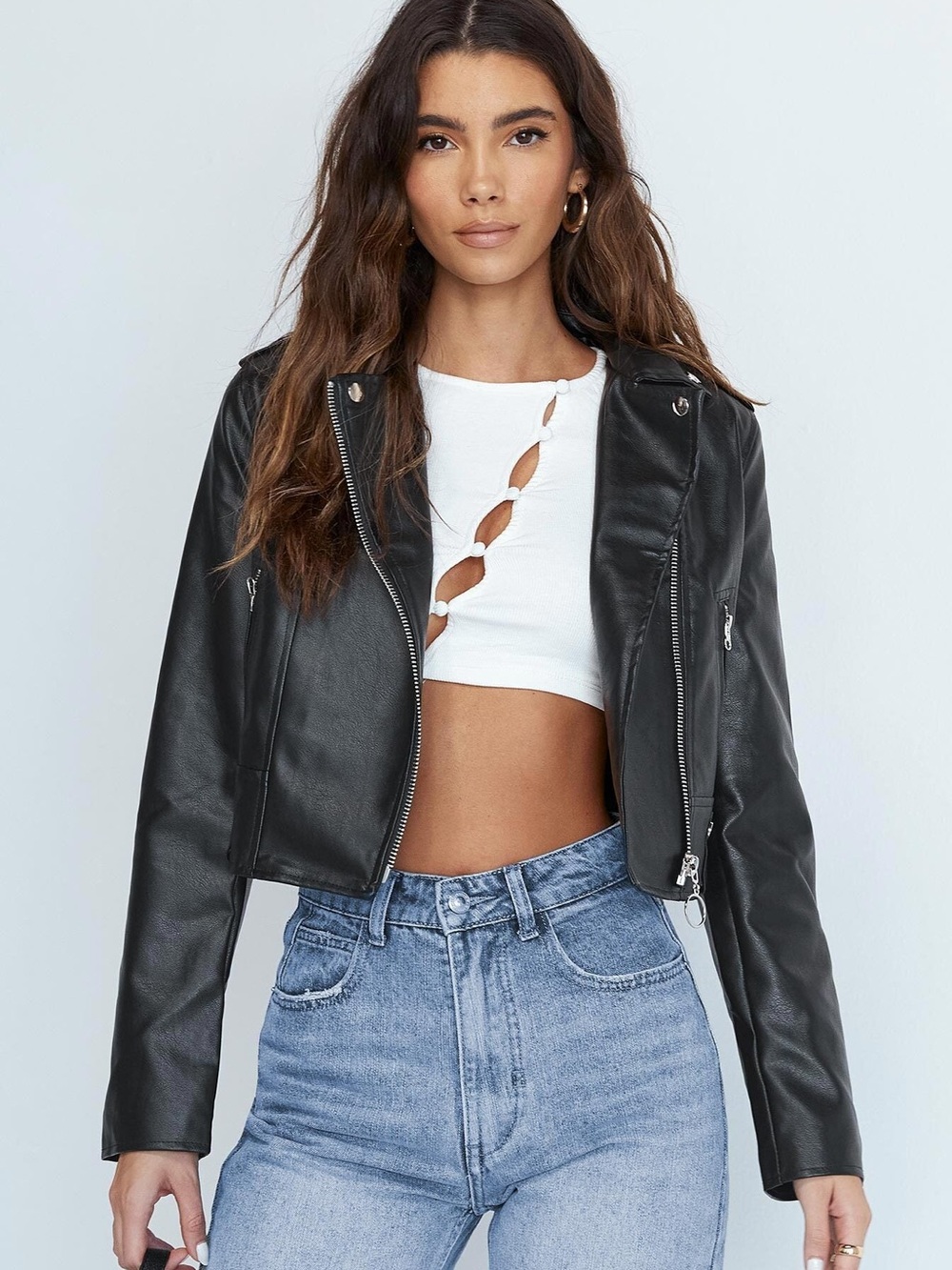 Cropped Faux Leather Jacket